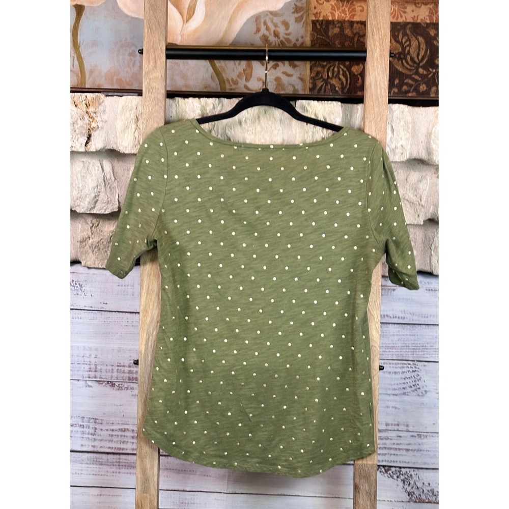 Loft Outlet Green Gold Polka Dot Cotton Slub Short Sleeve Top Small - Picture 4 of 6